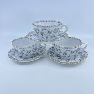 •spode colonel gray bone china cups and saucers set of 3 floral garland gold tri